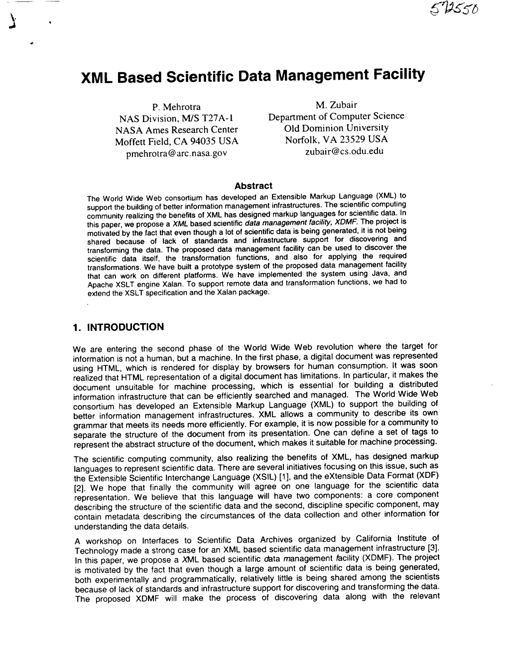 XML Based Scientific Data Management Facility