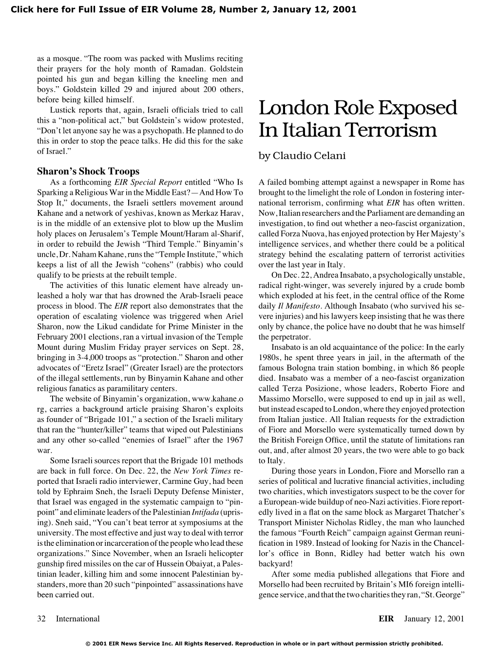 London Role Exposed in Italian Terrorism