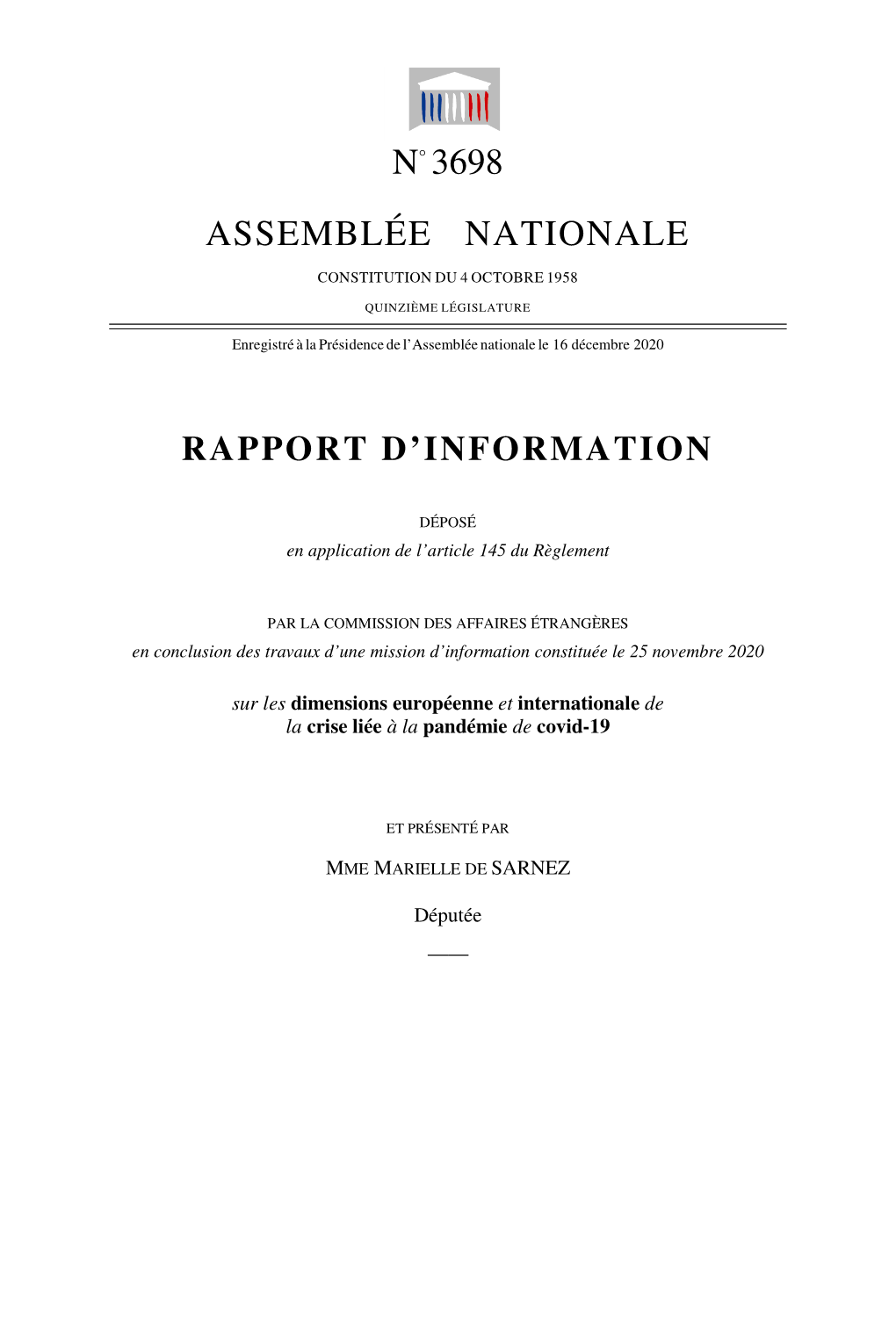 N° 3698 Assemblée Nationale