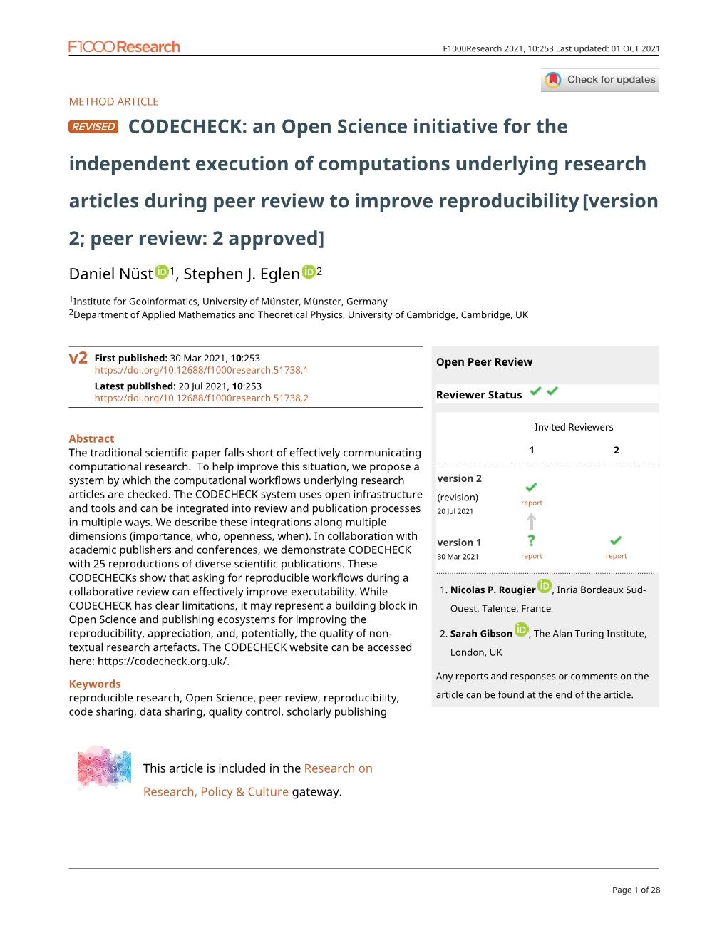 CODECHECK: an Open Science Initiative For