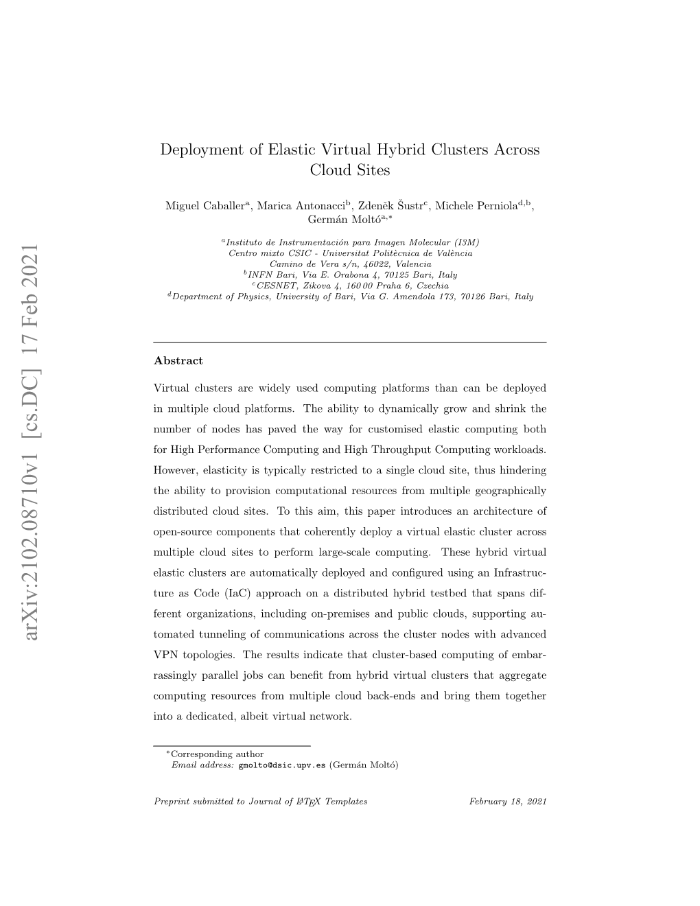 Deployment of Elastic Virtual Hybrid Clusters Across Cloud Sites