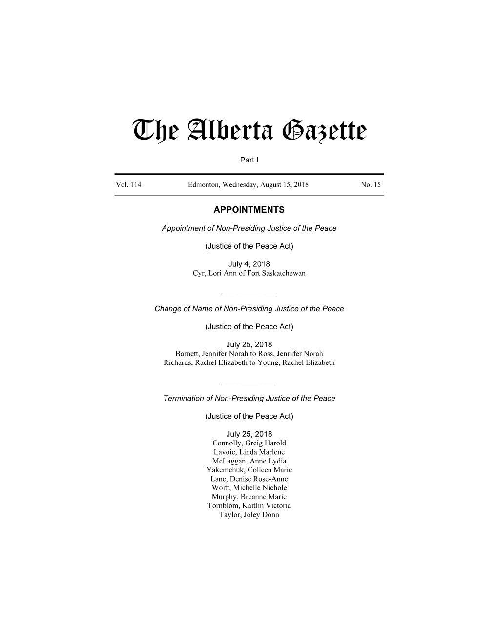 The Alberta Gazette