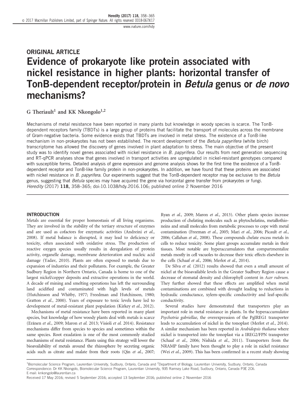 Horizontal Transfer of Tonb-Dependent Receptor/Protein in Betula Genus Or De Novo Mechanisms?