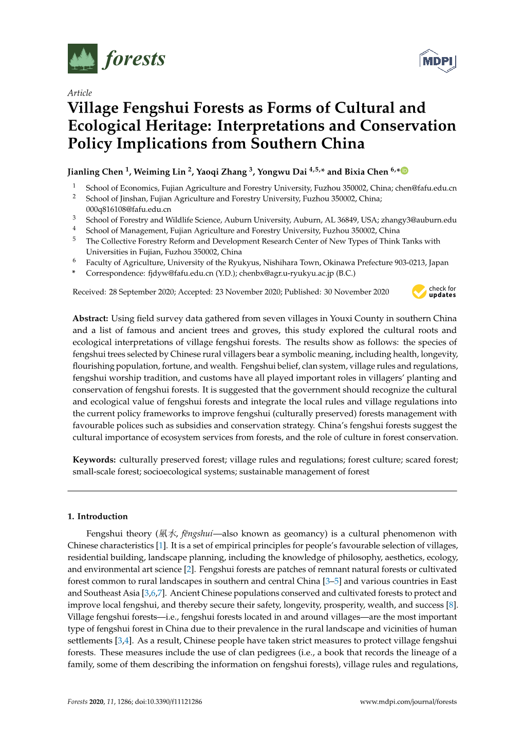 Village Fengshui Forests As Forms of Cultural and Ecological Heritage: Interpretations and Conservation Policy Implications from Southern China