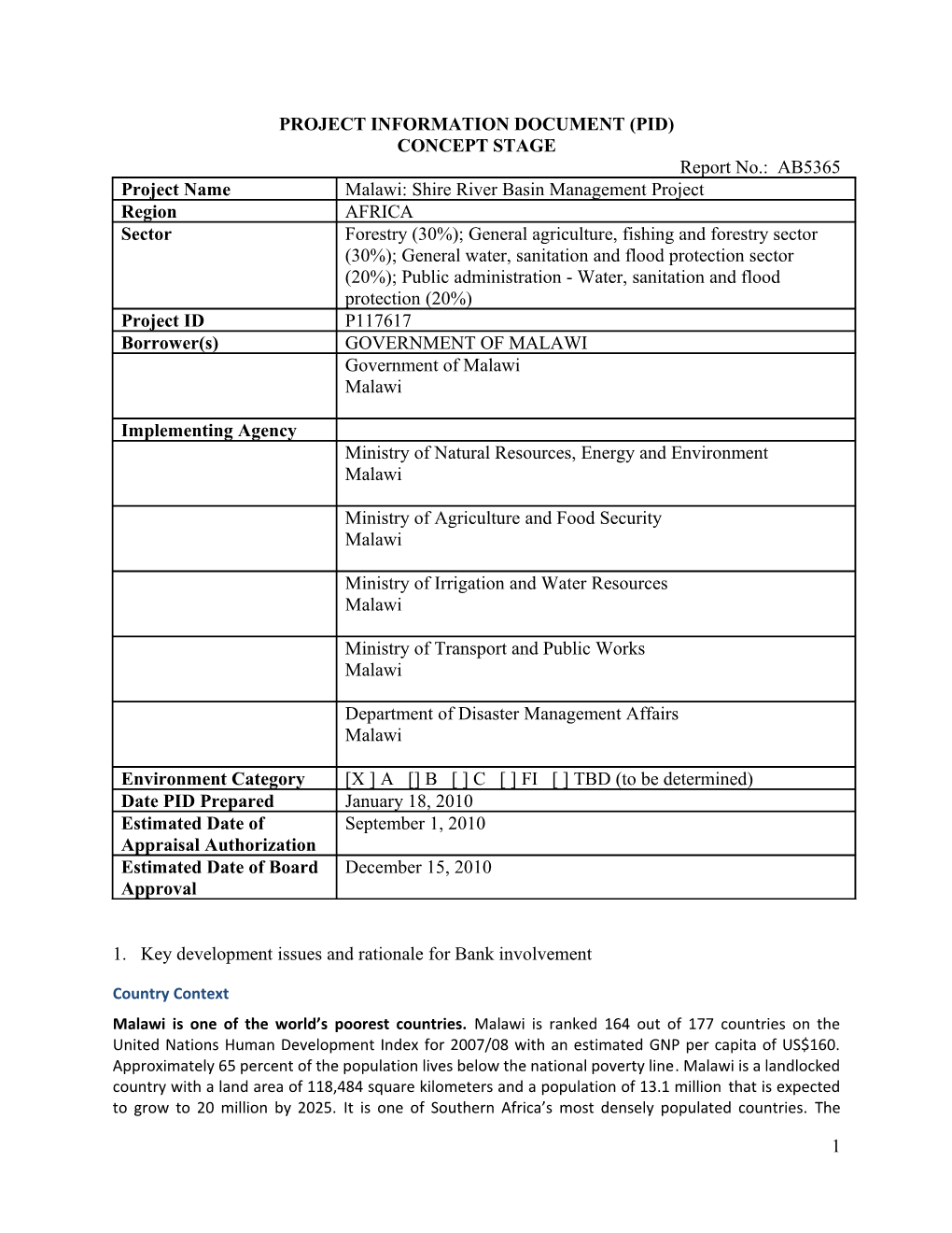 Project Information Document (Pid) s5