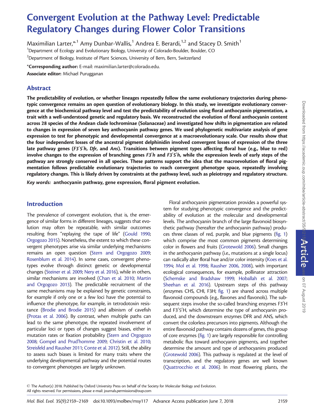 Predictable Regulatory Changes During Flower Color Transitions Maximilian Larter,*,1 Amy Dunbar-Wallis,1 Andrea E