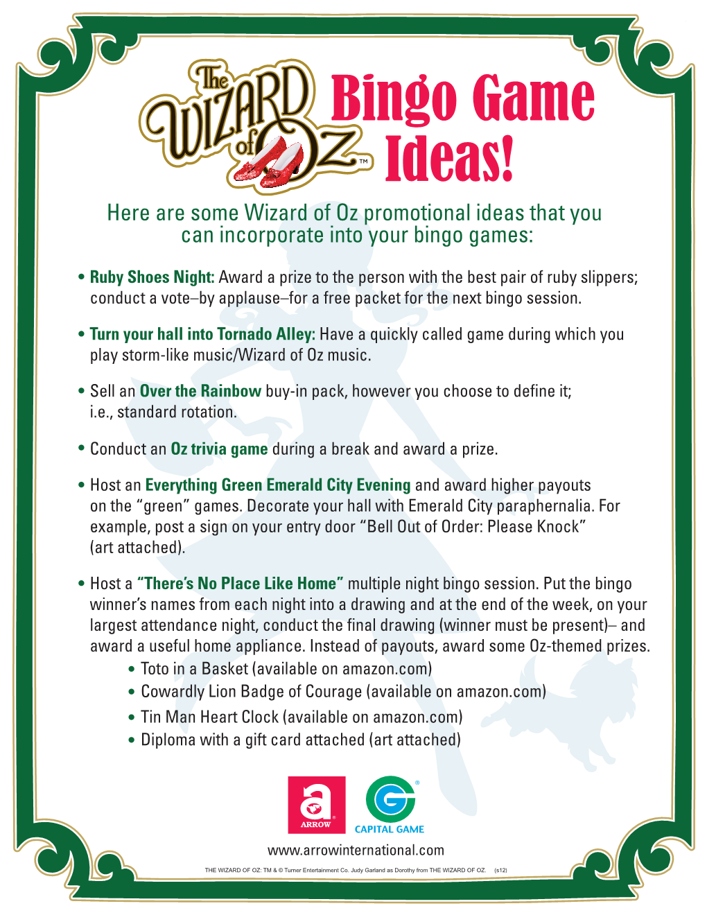Bingo Game Ideas! Here Are Some Wizard of Oz Promotional Ideas That You Can Incorporate Into Your Bingo Games