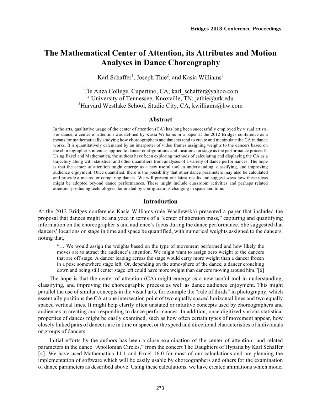 The Mathematical Center of Attention, Its Attributes and Motion Analyses in Dance Choreography