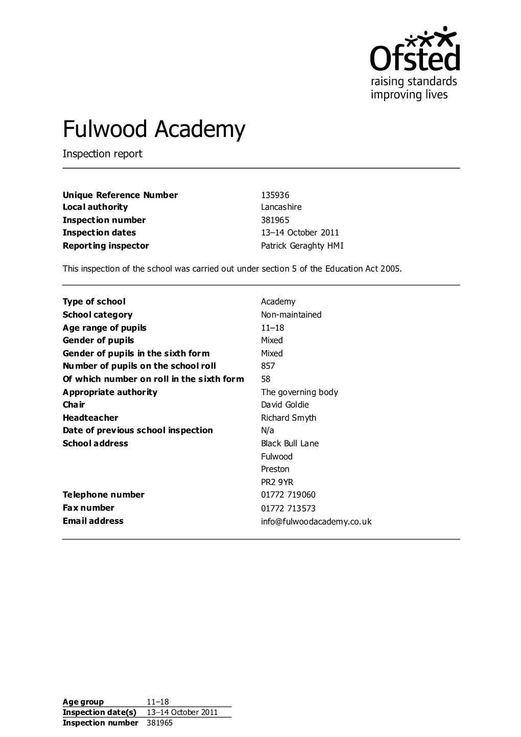 Fulwood Academy Inspection Report