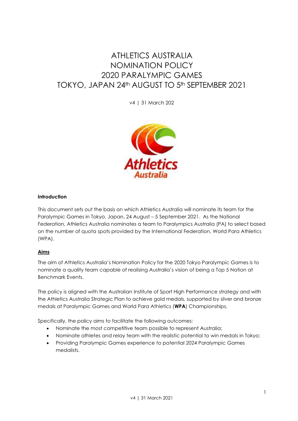 Para-Athletics Nomination Criteria