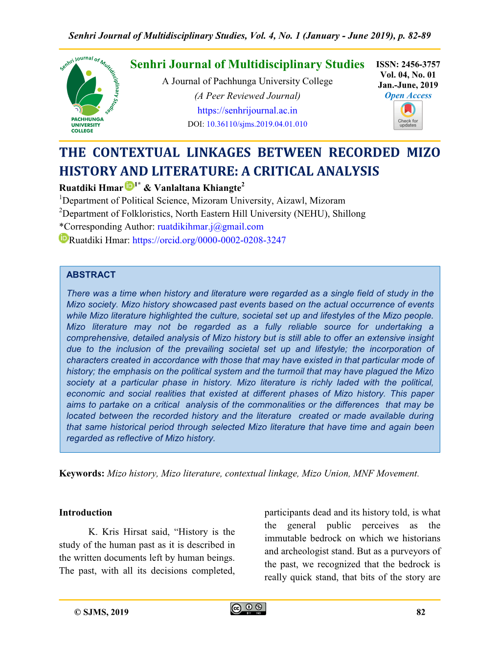 The Contextual Linkages Between Recorded Mizo