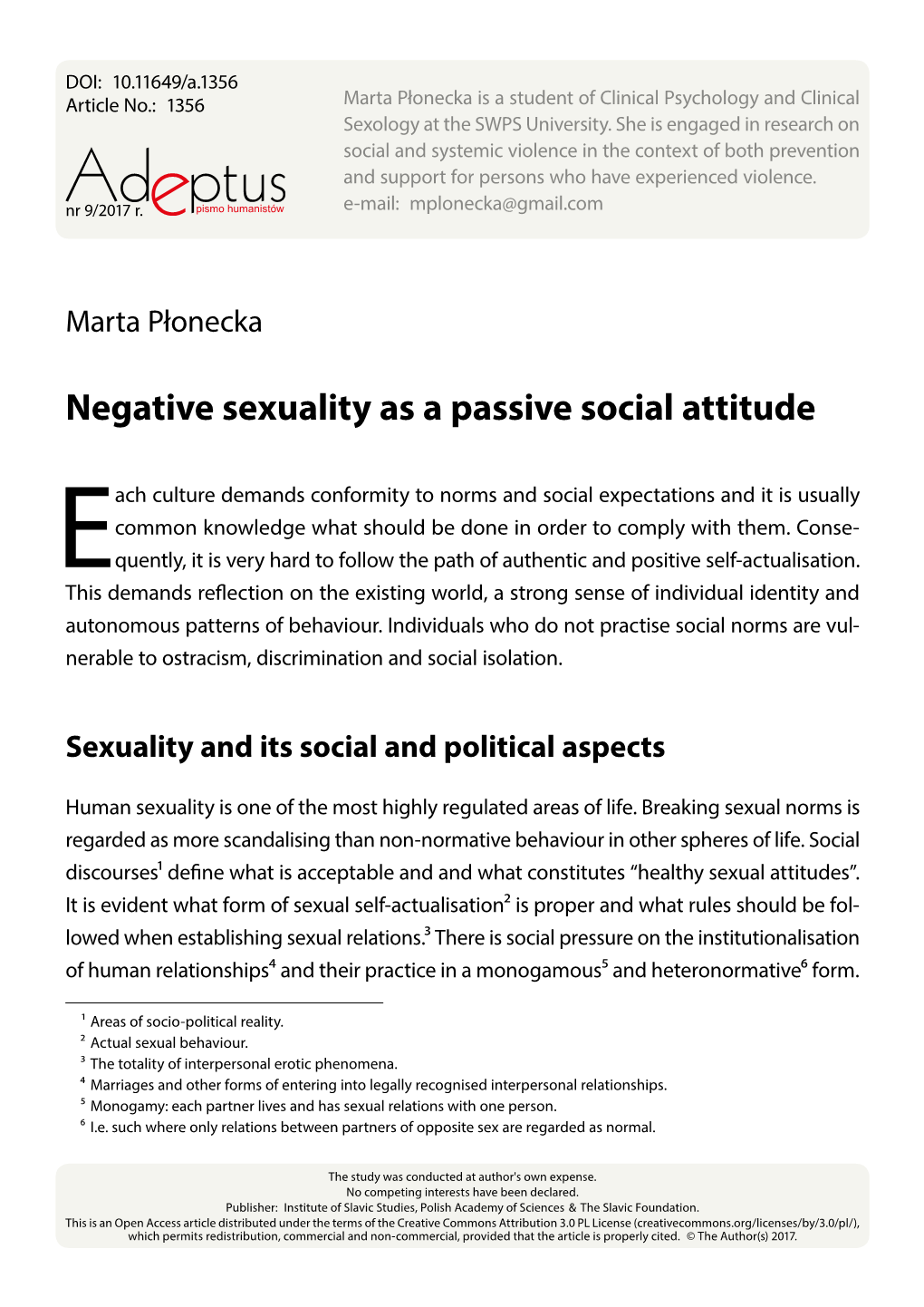 Negative Sexuality As a Passive Social Attitude