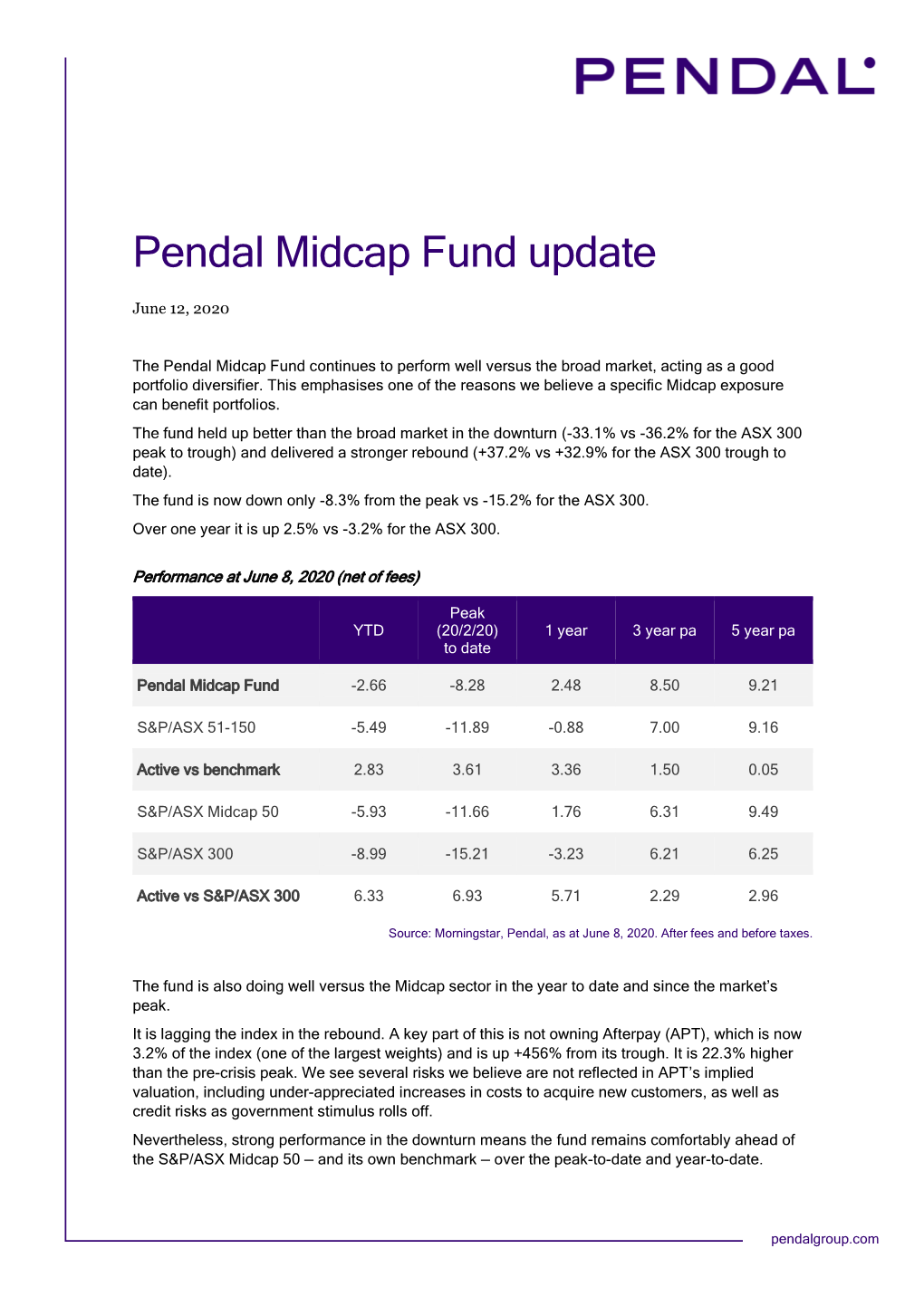 Pendal Midcap Fund Update