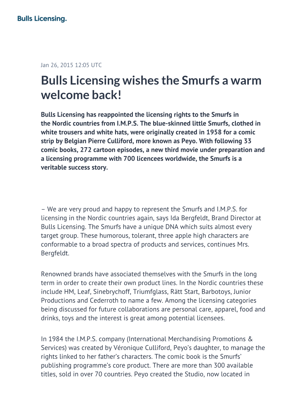 ​Bulls Licensing Wishes the Smurfs a Warm Welcome Back!