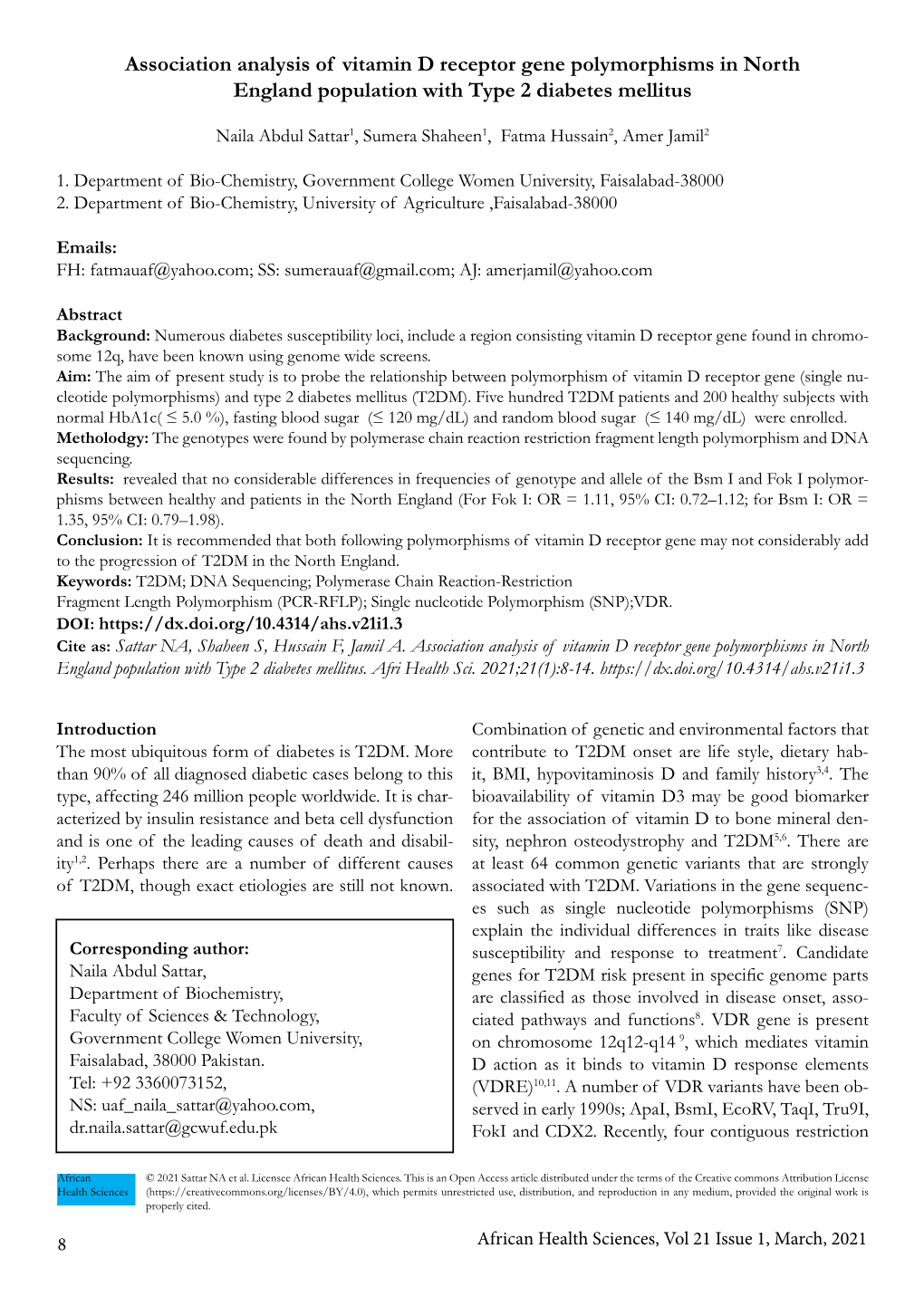 Association Analysis of Vitamin D Receptor Gene Polymorphisms in North England Population with Type 2 Diabetes Mellitus