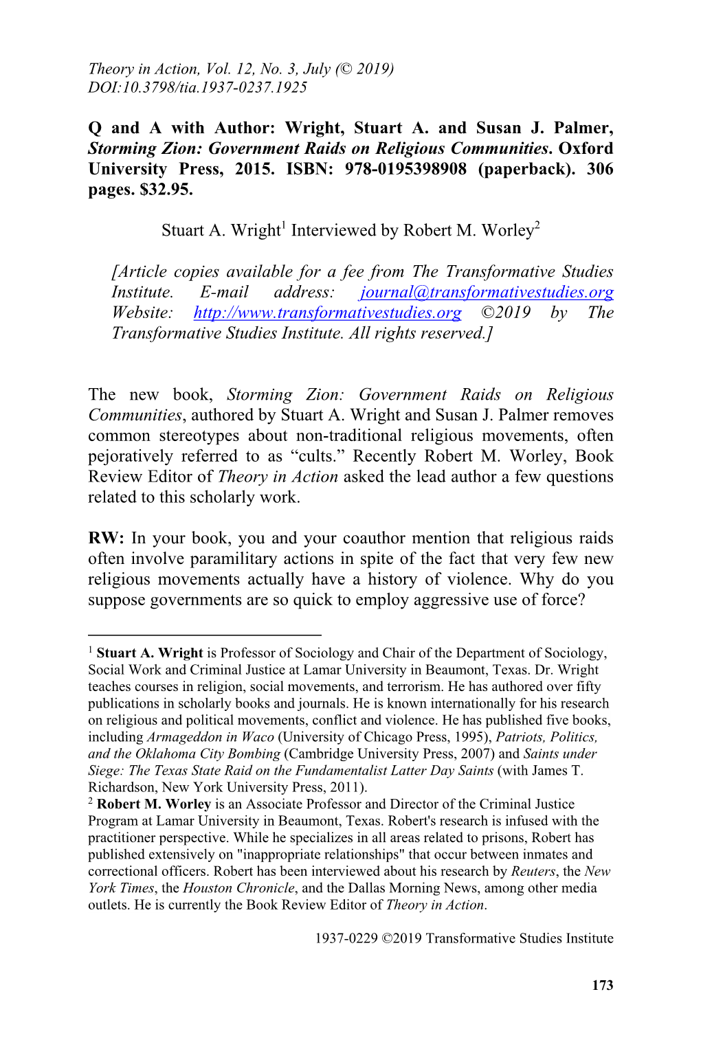 Wright, Stuart A. and Susan J. Palmer, Storming Zion: Government Raids on Religious Communities
