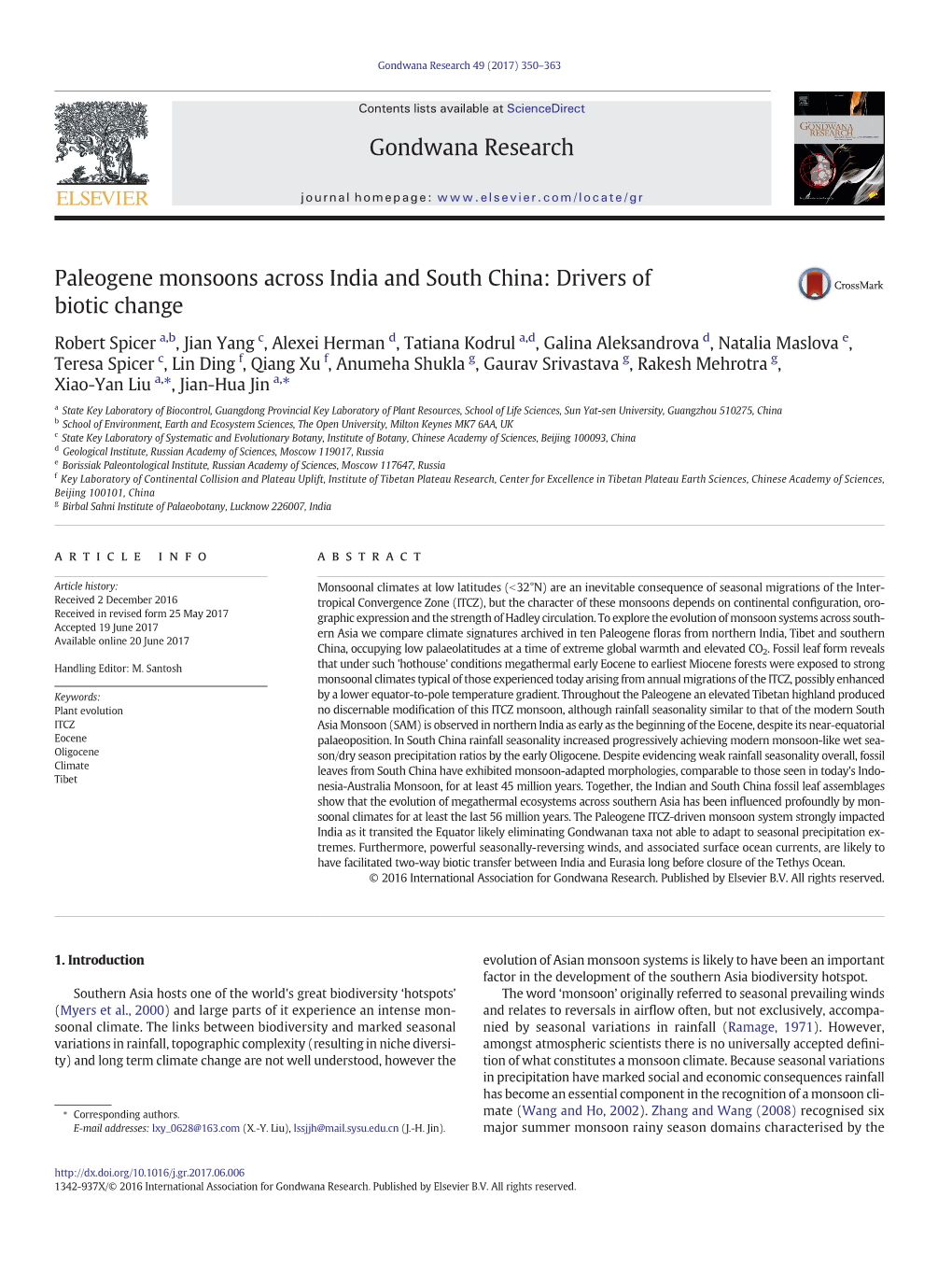 Paleogene Monsoons Across India and South China: Drivers of Biotic Change