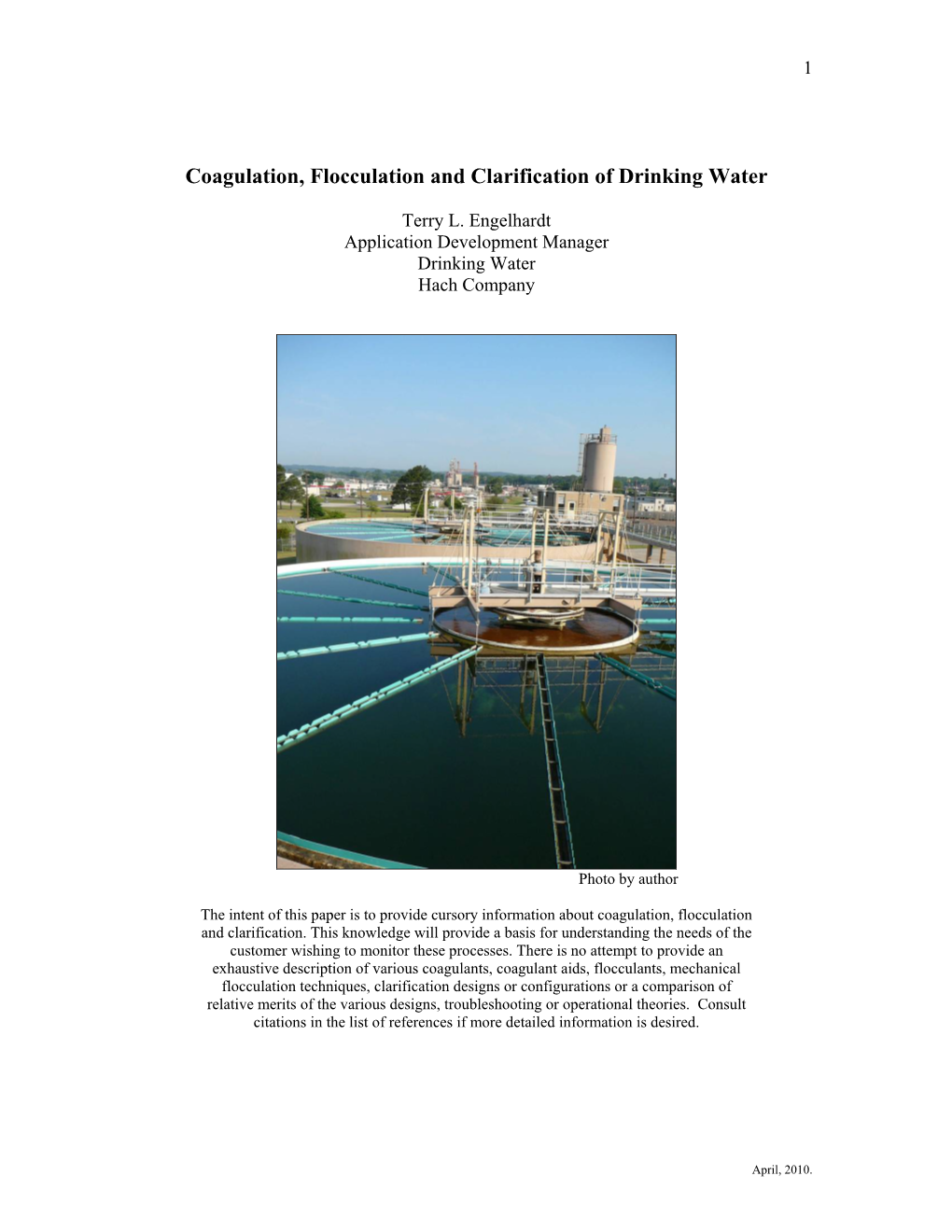 Coagulation, Flocculation and Clarification of Drinking Water