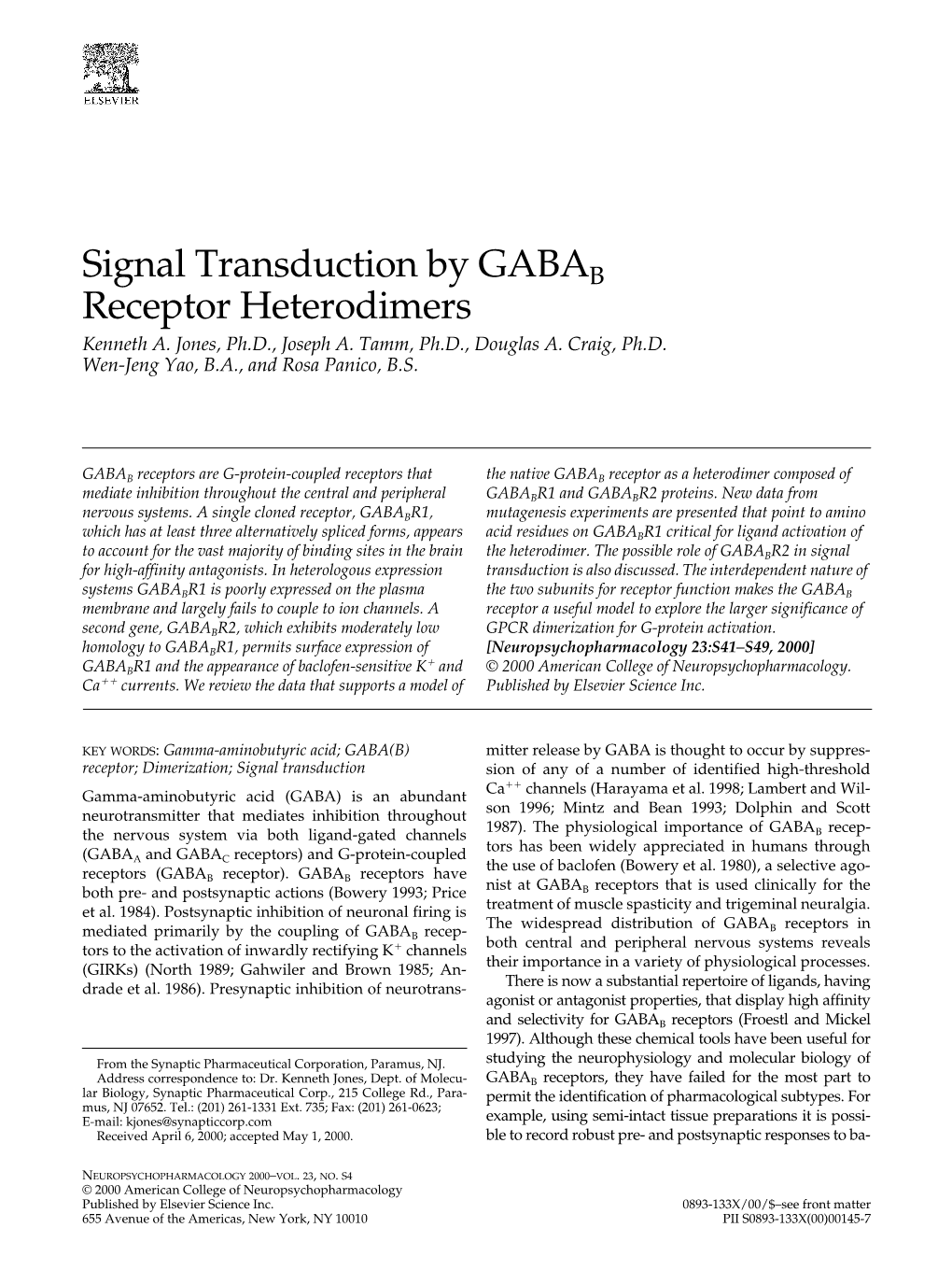 Signal Transduction by GABAB Receptor Heterodimers Kenneth A