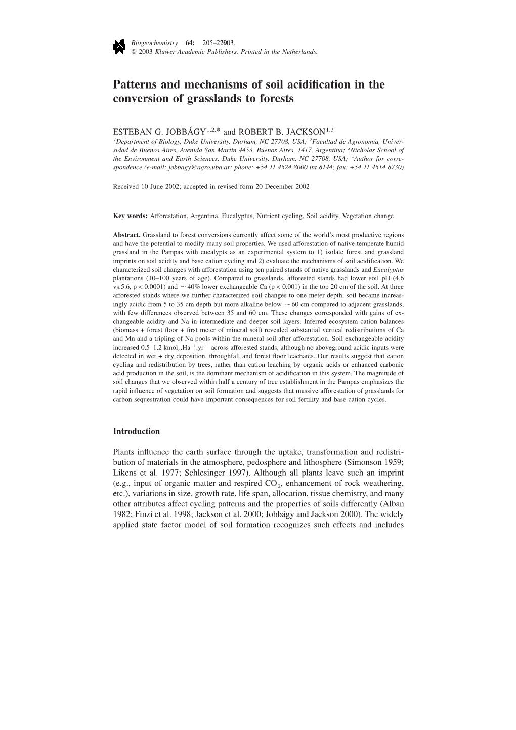 Patterns and Mechanisms of Soil Acidification in the Conversion Of