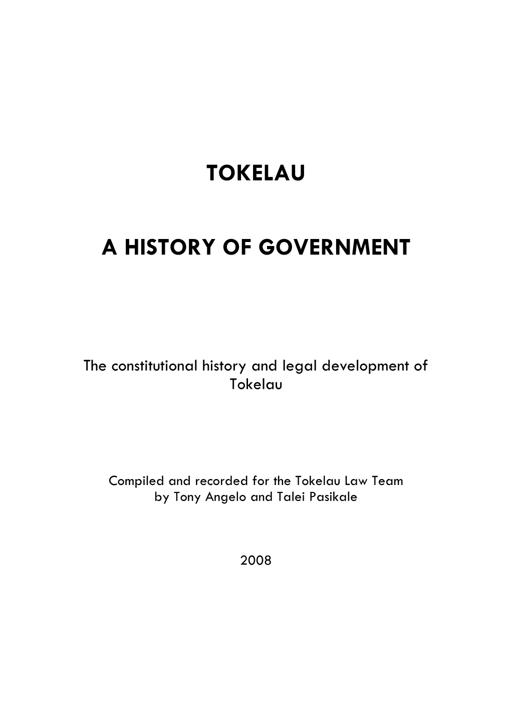 Tokelau a History of Government