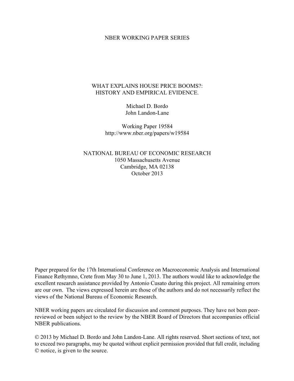 Nber Working Paper Series What Explains House Price