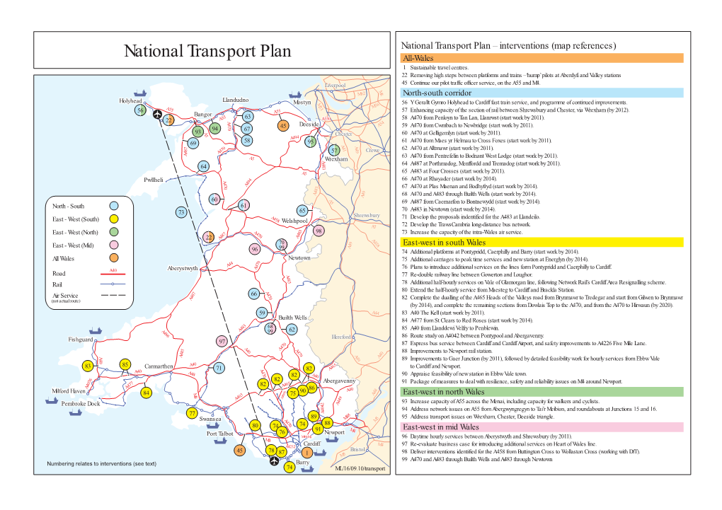 Transport Plan – Interventions (Map References) National Transport Plan All-Wales 1 Sustainable Travel Centres