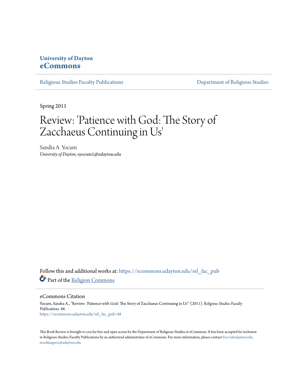Review: 'Patience with God: the Story of Zacchaeus Continuing In