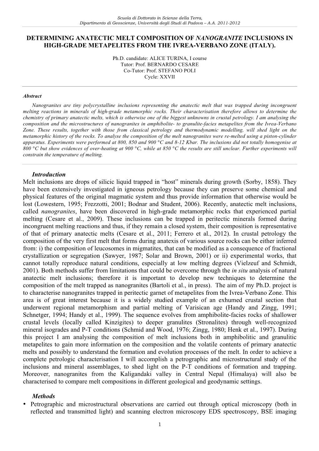 Determining Anatectic Melt Composition of Nanogranite Inclusions in High-Grade Metapelites from the Ivrea-Verbano Zone (Italy)