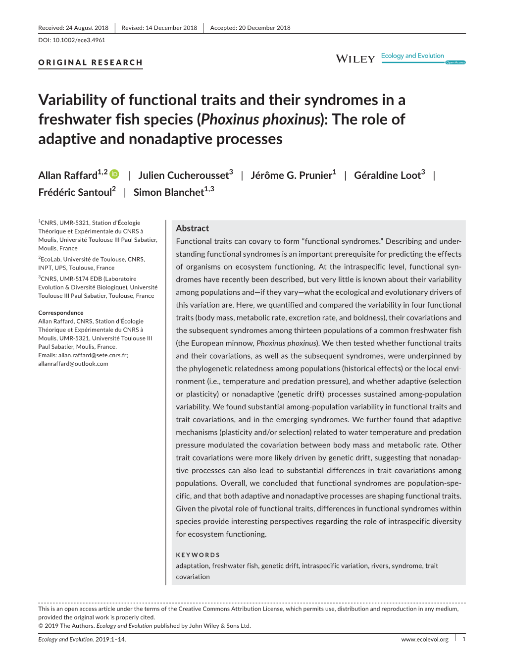 Phoxinus Phoxinus): the Role of Adaptive and Nonadaptive Processes