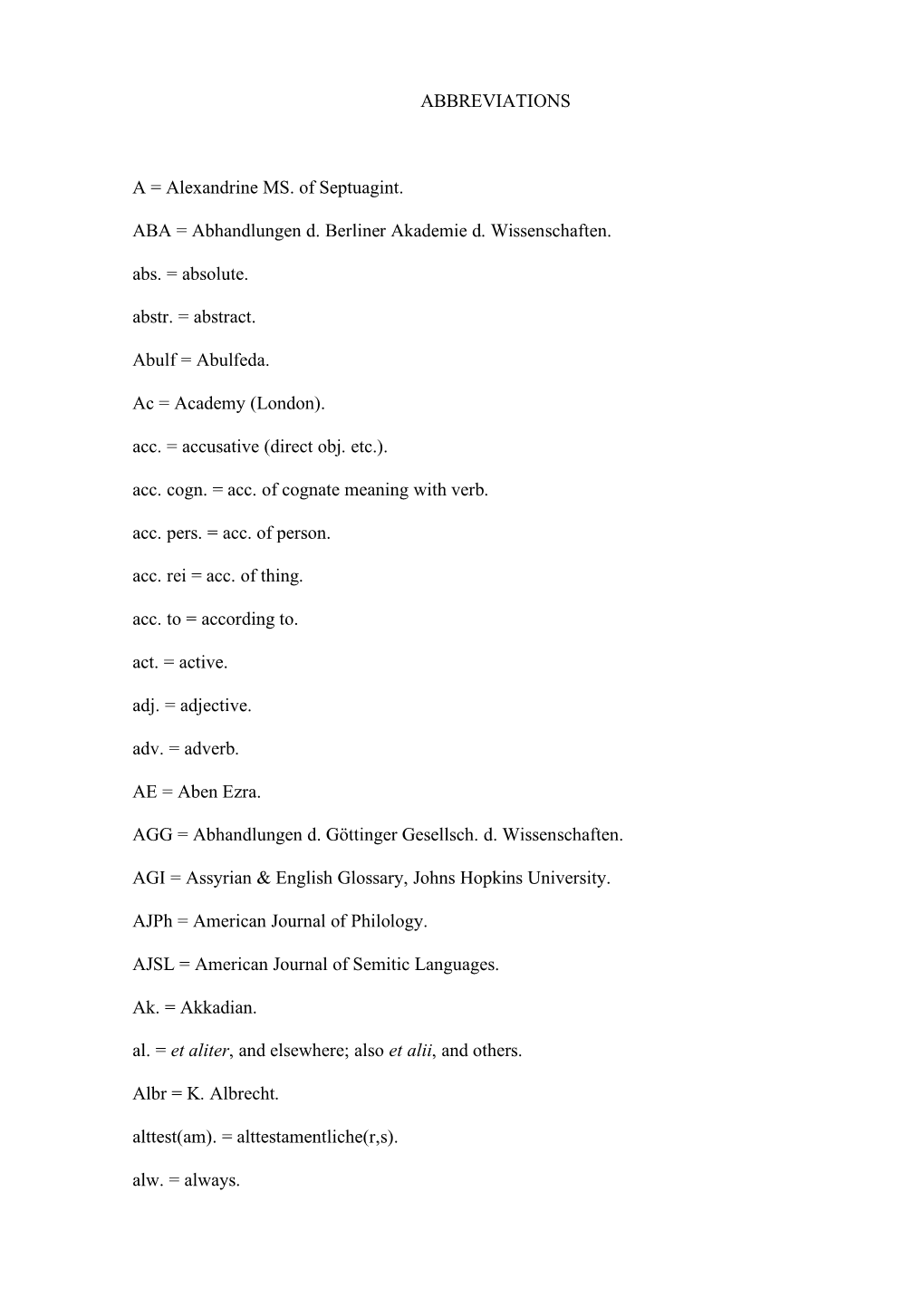 ABBREVIATIONS a = Alexandrine MS. of Septuagint. ABA