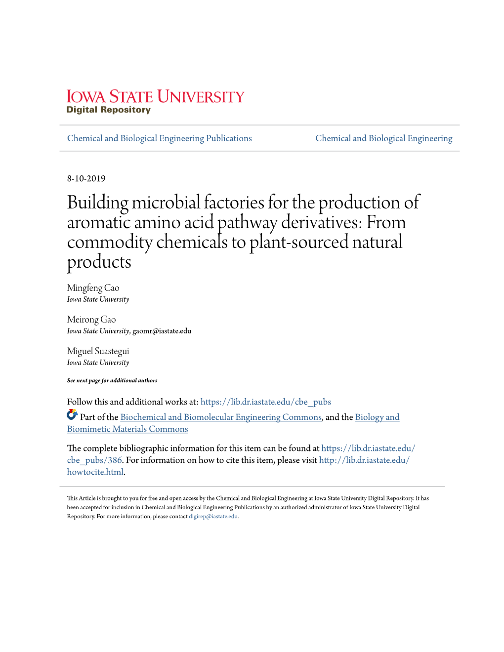 Building Microbial Factories for the Production of Aromatic Amino Acid