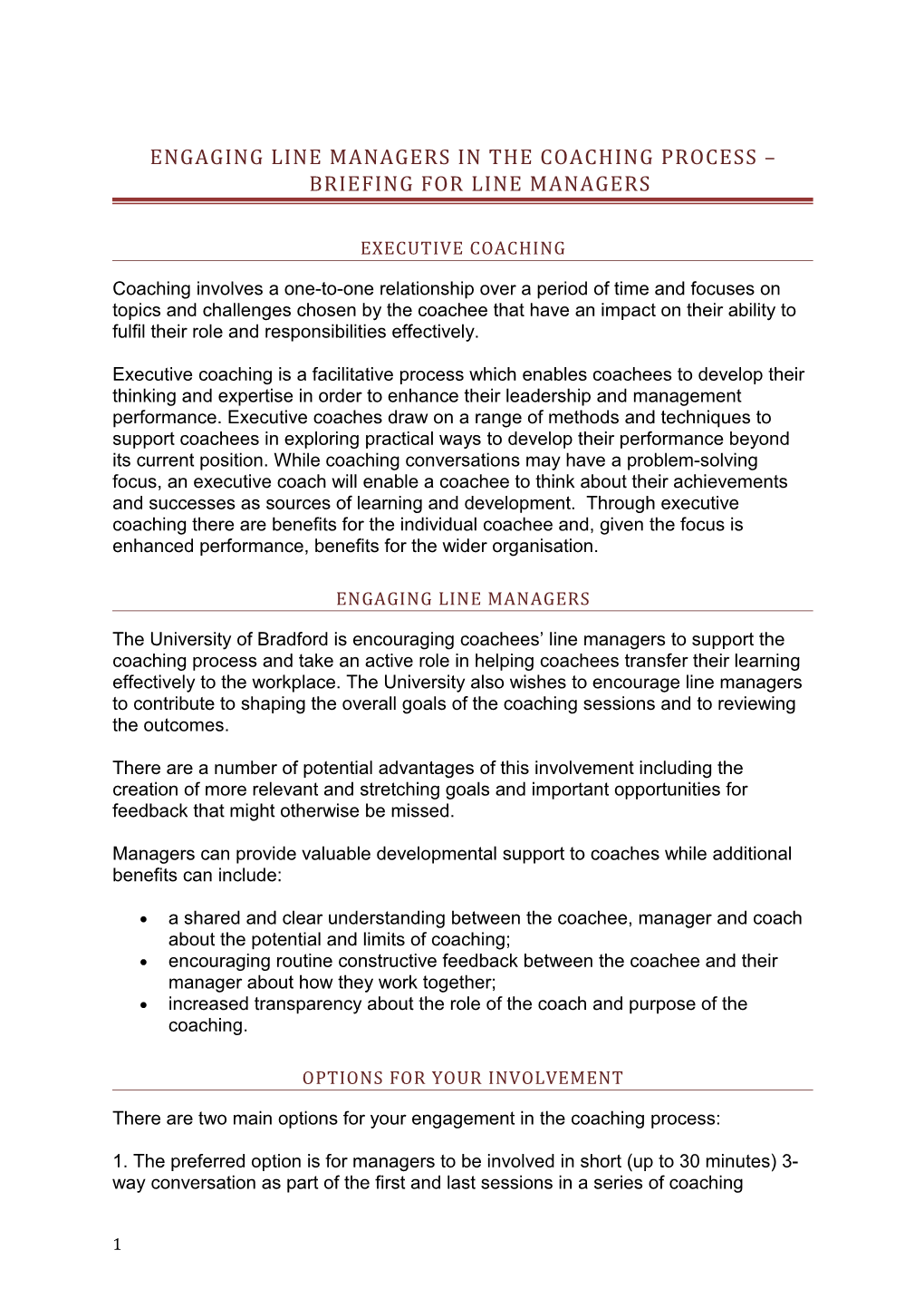 Engaging Line Managers in the Coaching Process Briefing for Line Managers