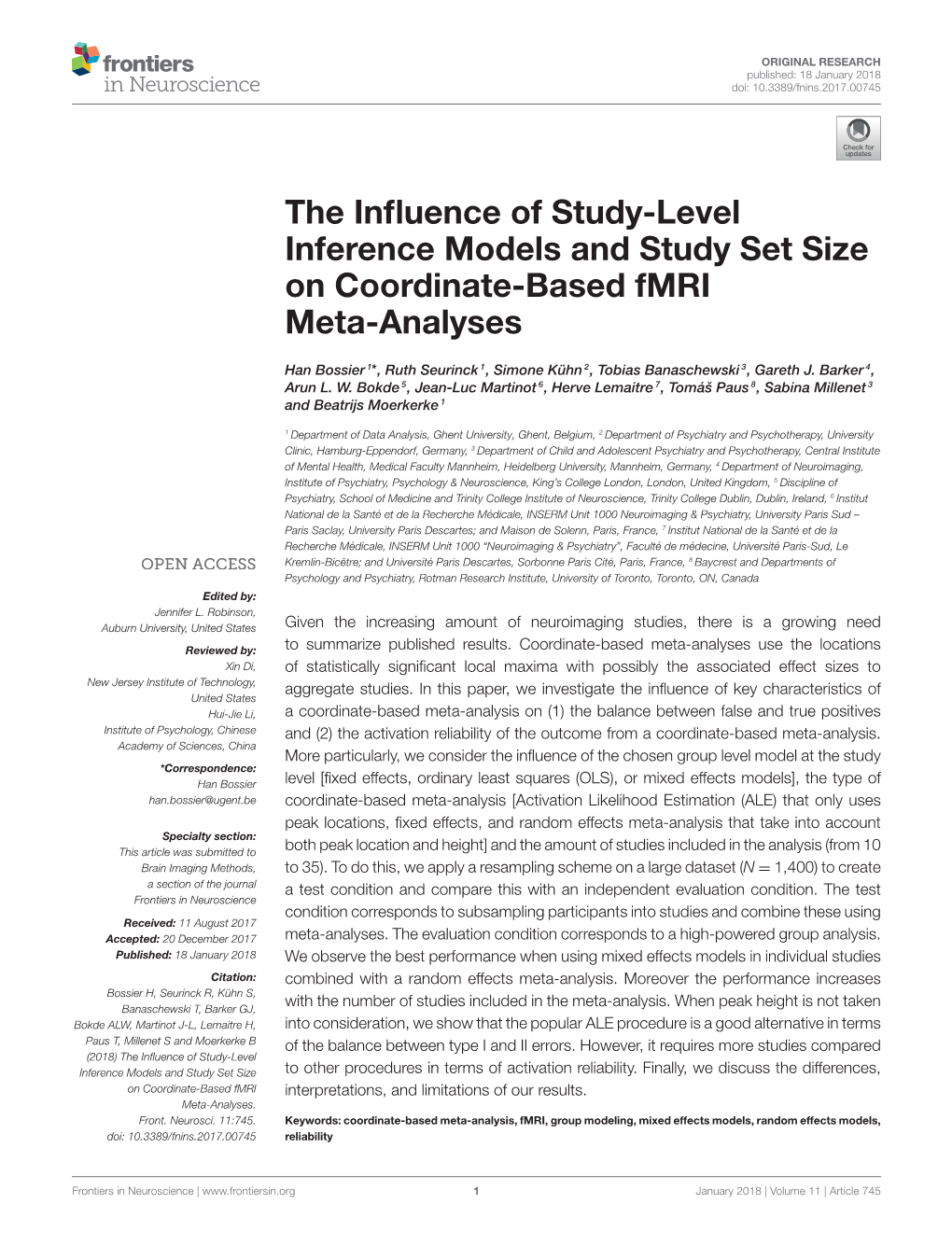 The Influence of Study-Level Inference Models and Study Set Size on Coordinate-Based Fmri Meta-Analyses