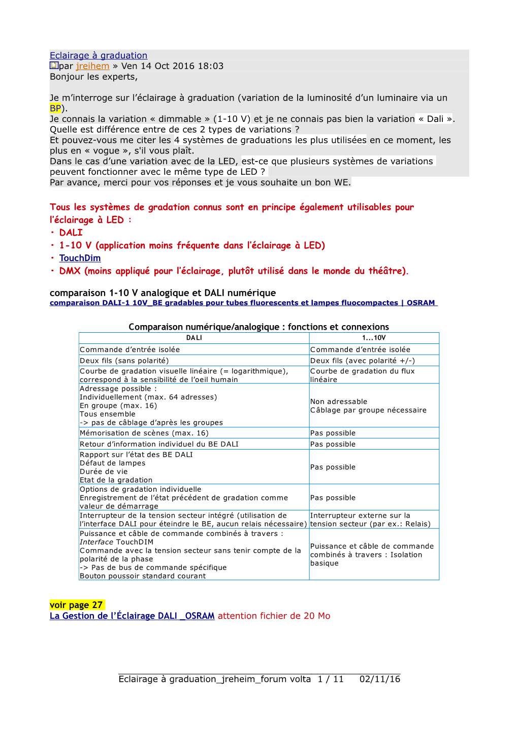 Comparaison 1-10 V Analogique Et DALI Numérique Comparaison DALI-1 10V BE Gradables Pour Tubes Fluorescents Et Lampes Fluocompactes | OSRAM