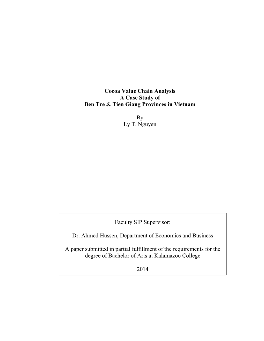 Cocoa Value Chain Analysis a Case Study of Ben Tre & Tien Giang