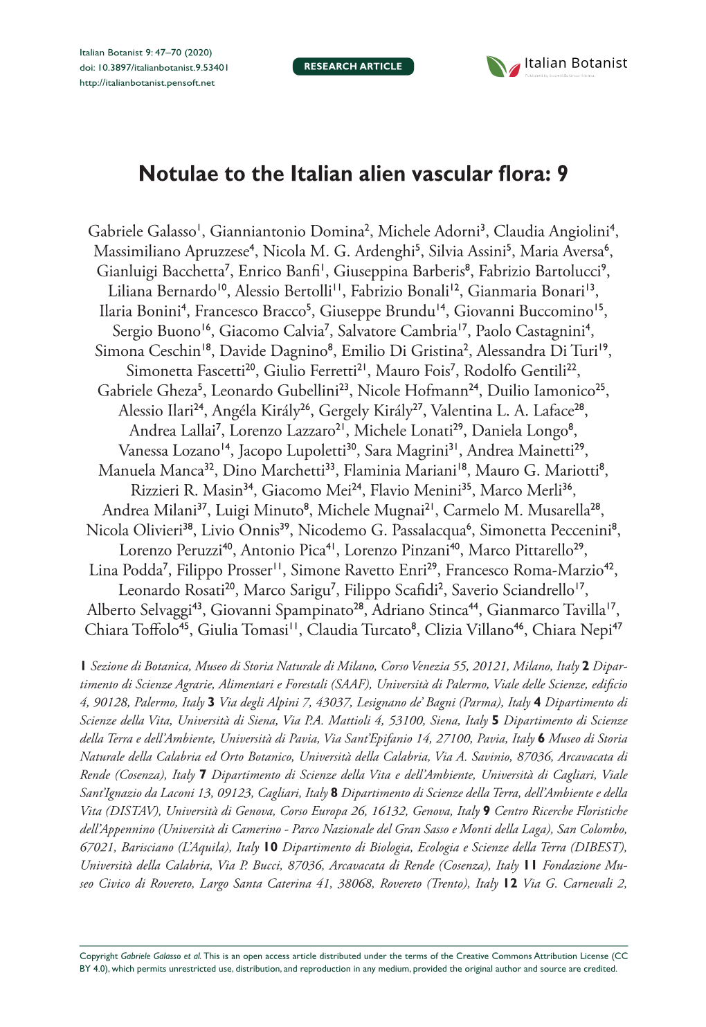 Notulae to the Italian Alien Vascular Flora: 9