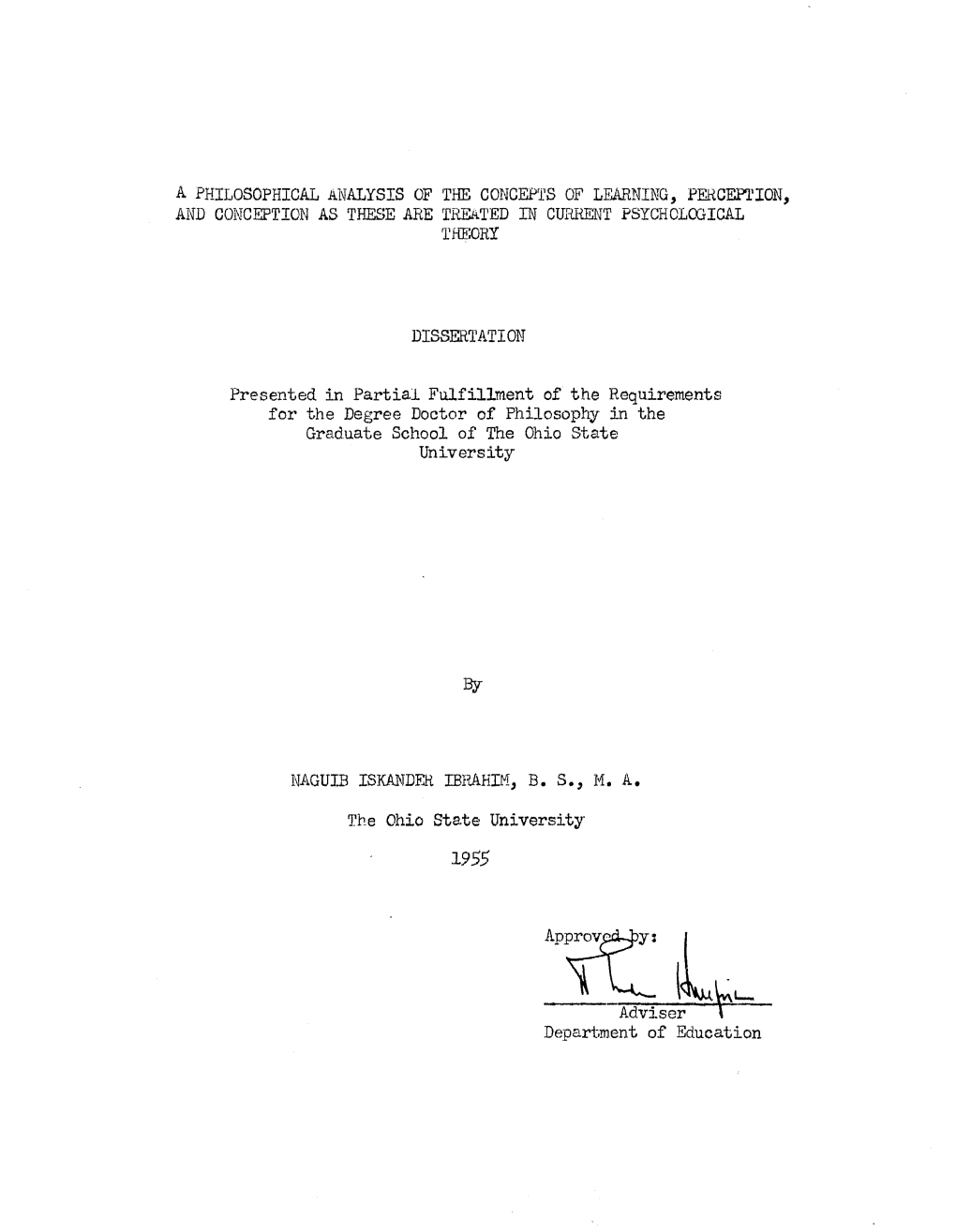 A Philosophical Analysis of the Concepts of Learning, Perception, and Conception As These Are Treated in Current Psychological Theory