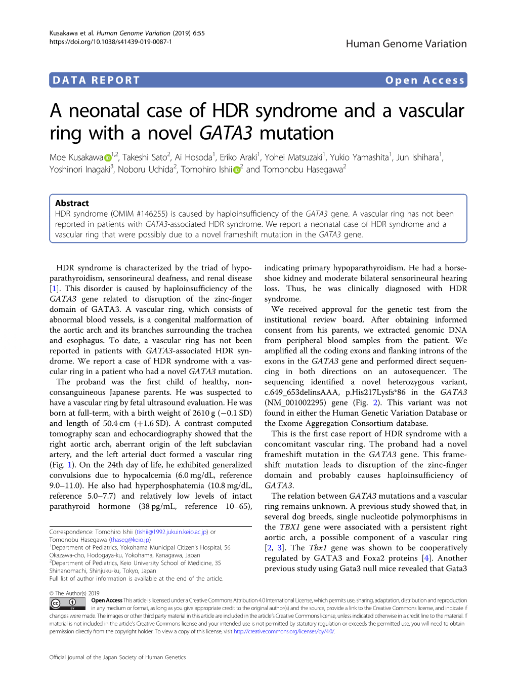 A Neonatal Case of HDR Syndrome and a Vascular Ring with a Novel