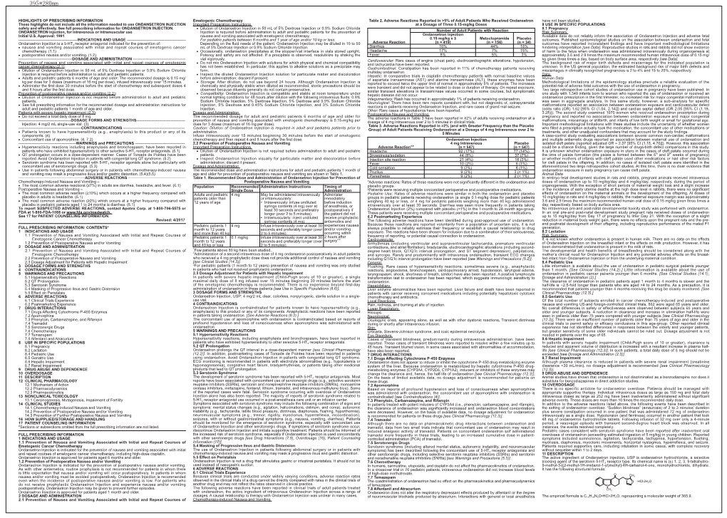 PRESCRIBING INFORMATION Emetogenic Chemotherapy Table 2