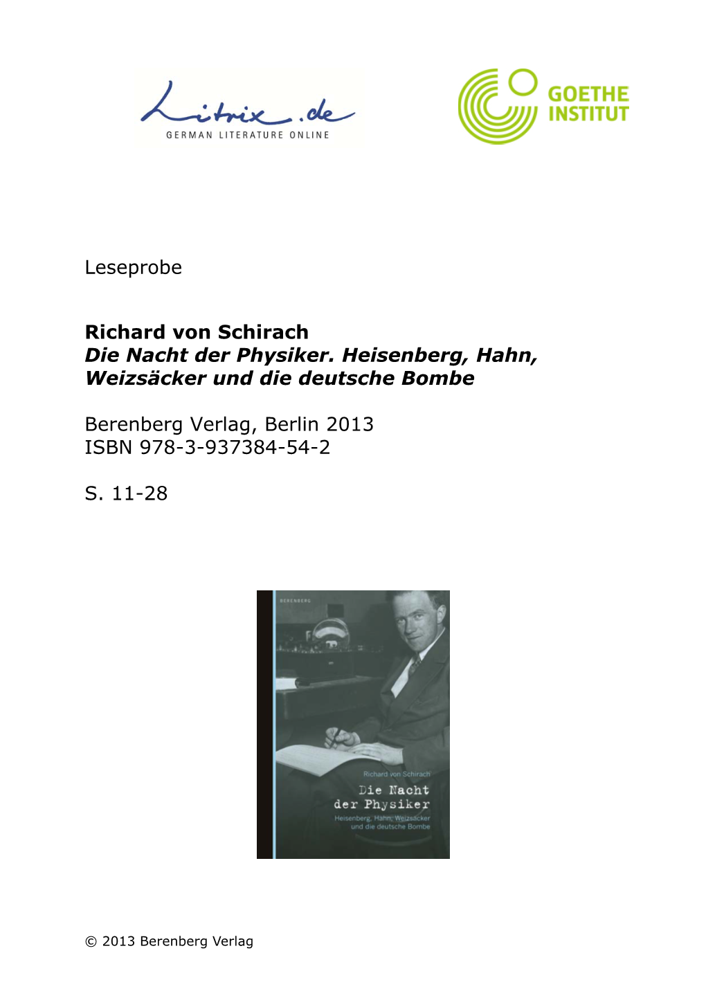 Leseprobe Richard Von Schirach Die Nacht Der Physiker. Heisenberg