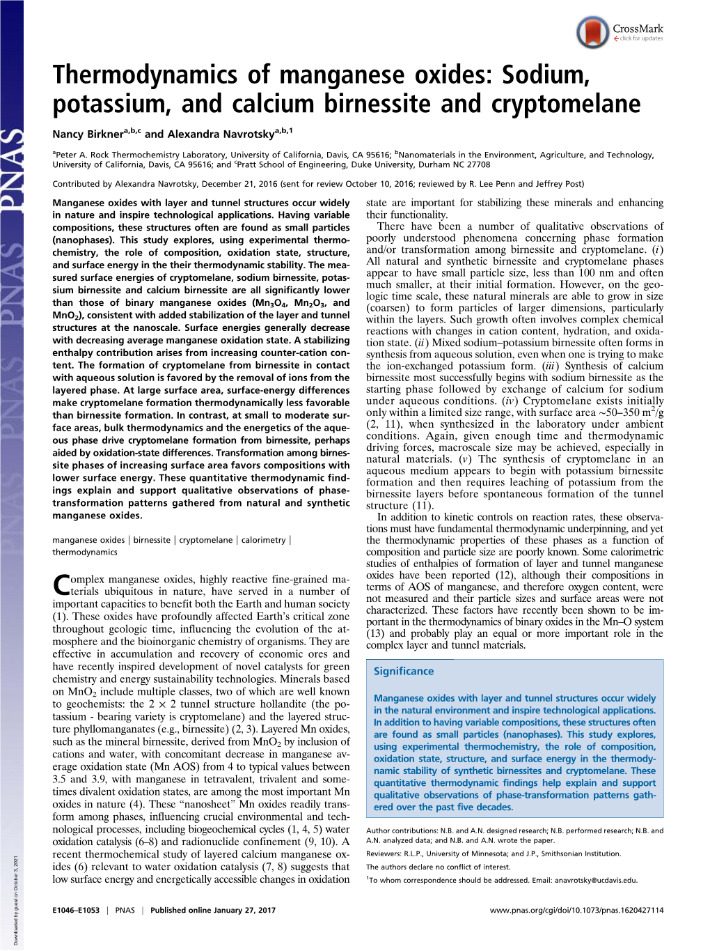 Thermodynamics of Manganese Oxides: Sodium, Potassium, and Calcium Birnessite and Cryptomelane