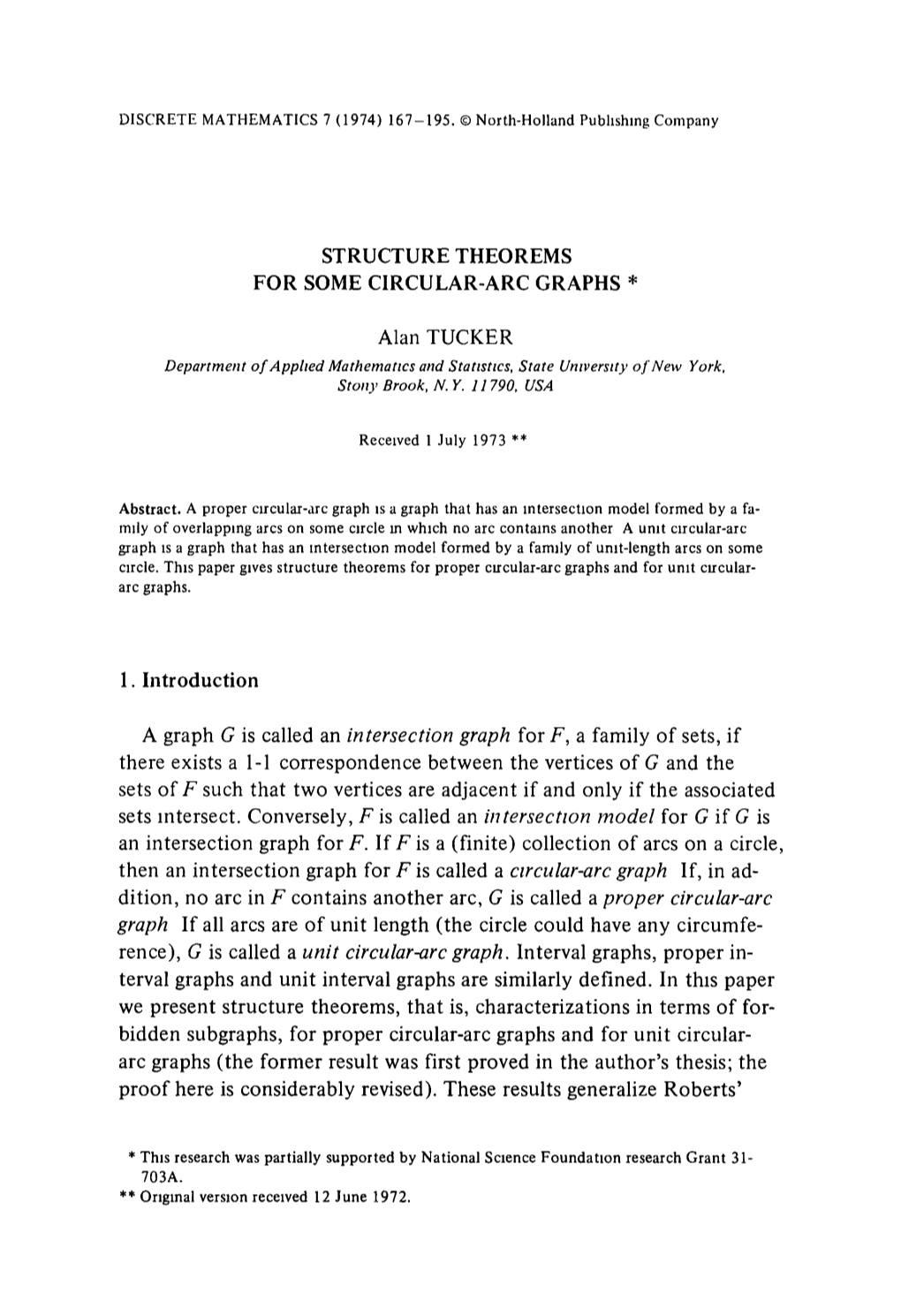 STRUCTURE THEOREMS Alan TUCKER 1. Introduction a Graph G