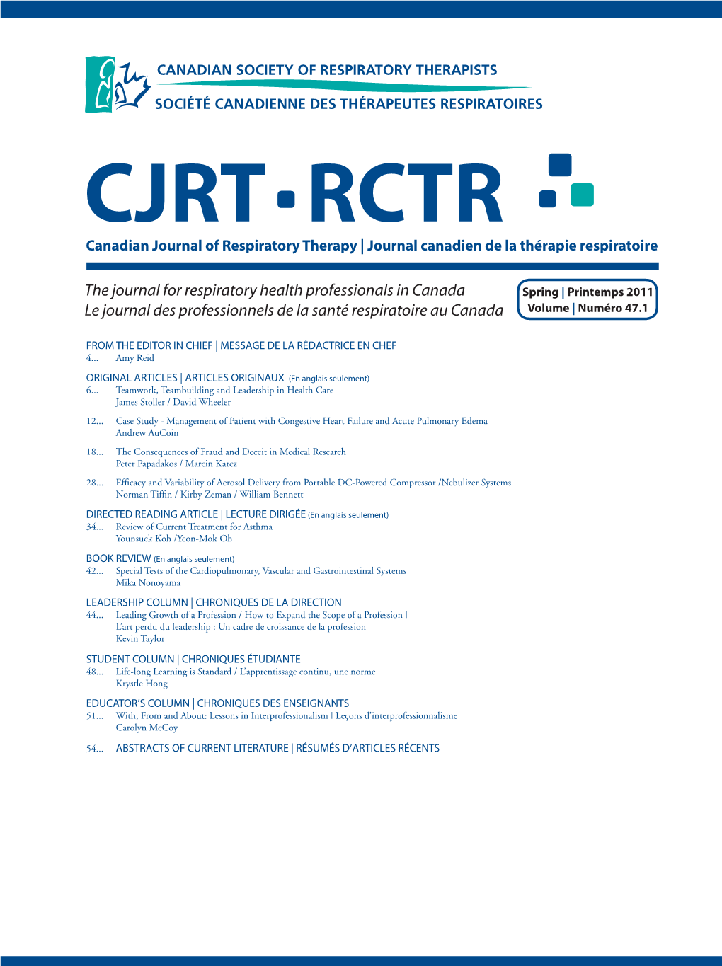 Cjrt Rctr Canadian Journal of Respiratory Therapy | Journal Canadien De La Thérapie Respiratoire