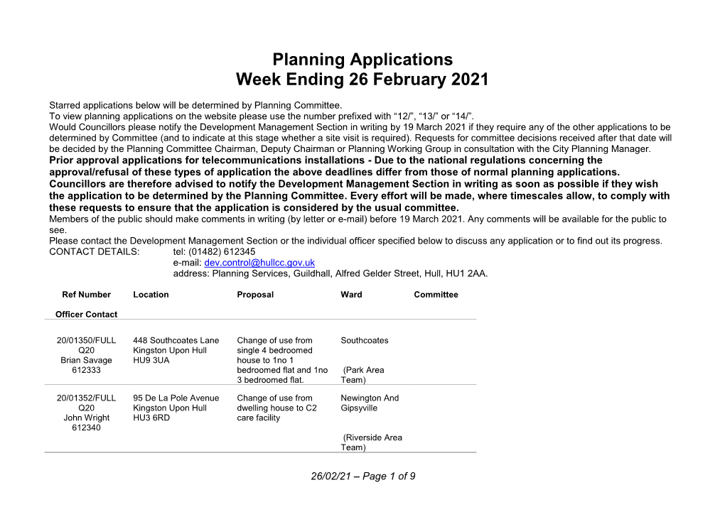 Planning Applications Week Ending 26 February 2021