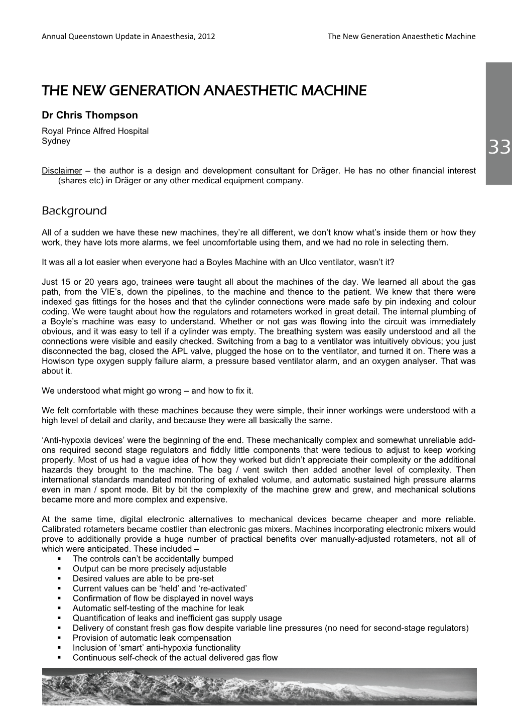 The New Generation Anaesthetic Machine Dr Chris Thompson