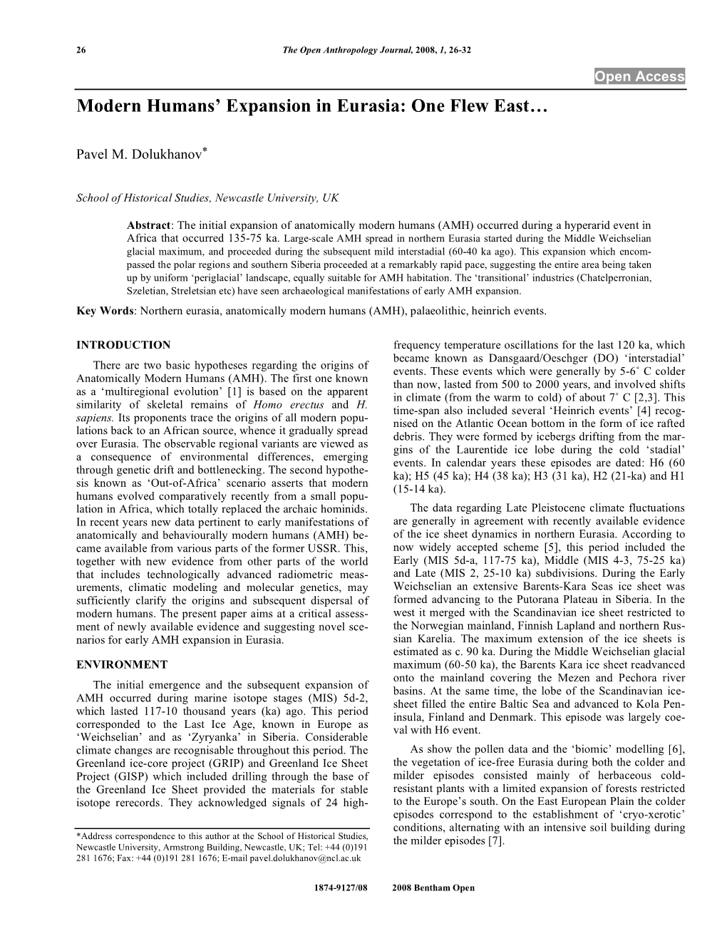 Modern Humans' Expansion in Eurasia