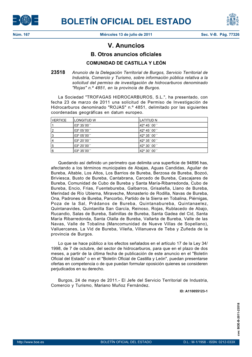 Anuncio 23518 Del BOE Núm. 167 De 2011