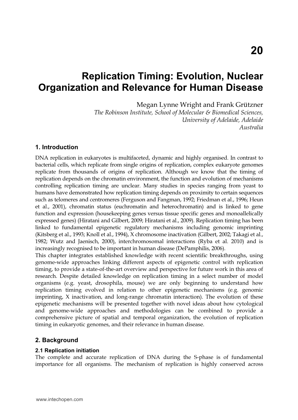 Replication Timing: Evolution, Nuclear Organization and Relevance for Human Disease