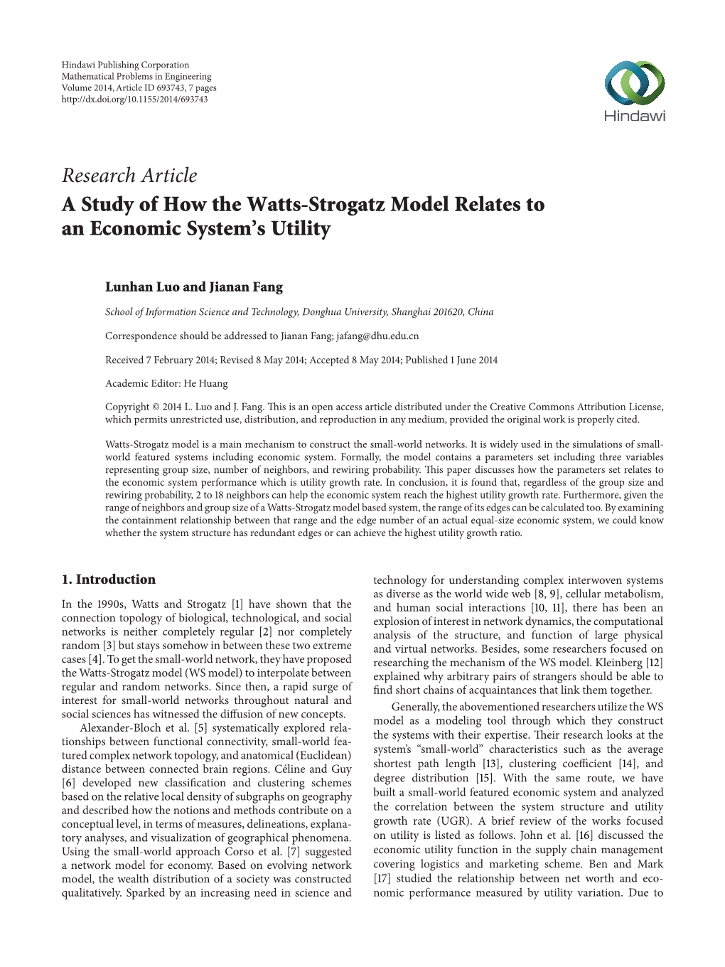 A Study of How the Watts-Strogatz Model Relates to an Economic System’S Utility